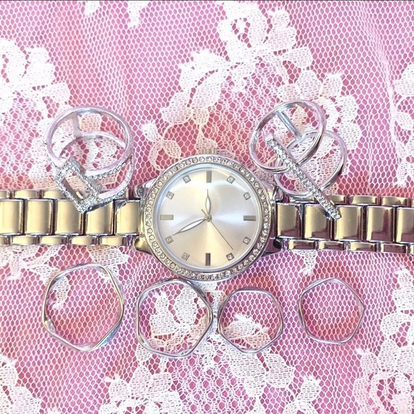 SILVER WATCH RING SET GIFT BOX MIDI RINGS BEAUTIFUL Women Present Mother Sister - Picture 8 of 8